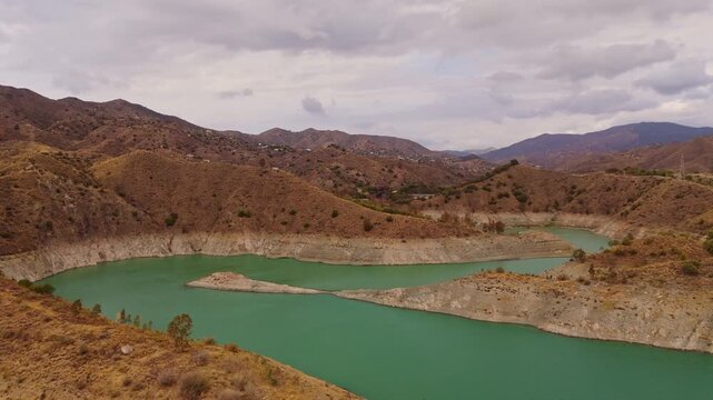 Ambient Drone Exploration at the El Limonero reservoir in Spain. The El Limonero reservoir is located in the municipality of Malaga and is fed by the Guadalmedina River. Presa de El Limonero.