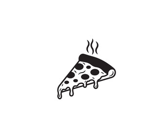 Hot Pizza Slice Silhouette, Black and White Minimalist Food Illustration with Cheese and Pepperoni