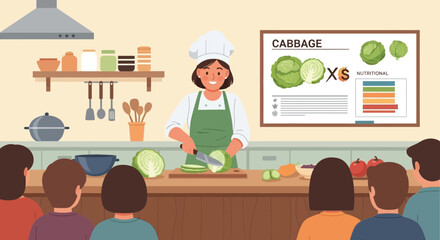 Interactive cooking class focused on cabbage preparation and nutritional benefits