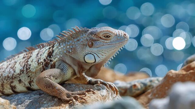 Iguana on a rock on the beach