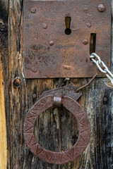 lock and knocker, Orcau village,  Pallars Jussà, Lleida, Catalonia, Spain