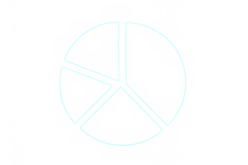 Pie chart diagram outline dividing information into segments for data visualization, present on transparent background