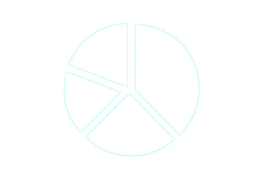 Pie chart diagram outline dividing information into segments for data visualization, present on transparent background