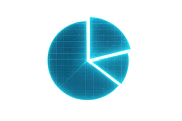 Futuristic holographic pie chart displaying data analysis and financial statistics with transparent background