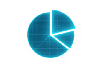 Futuristic holographic pie chart displaying data analysis and financial statistics with transparent background