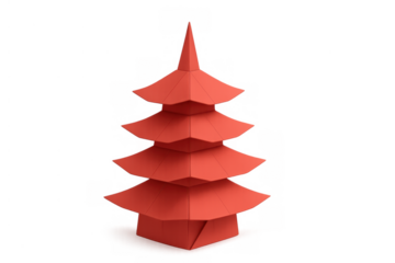 Red origami pagoda tower art representing japanese culture and asian tradition with intricate paper craft temple architecture