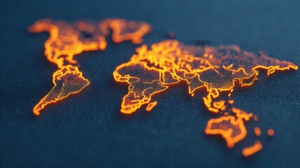 Supply chain and import tariff, Glowing world map illustration on a dark background.