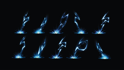 Thunder game lightning effect. Magic neon effect