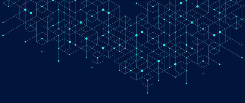 Abstract digital blockchain cube blocks concept. 3D big data cubes quantum computer technology idea. Artificial intelligence data core cubes design element