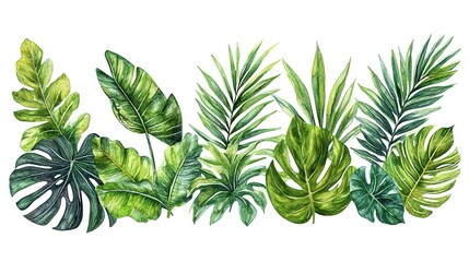 Watercolor Tropical Leaves Border for Design Projects