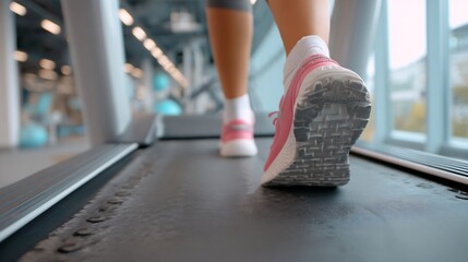 Faceless athlete walking treadmill during physiotherapy session cropped lower view modern rehab clinic design