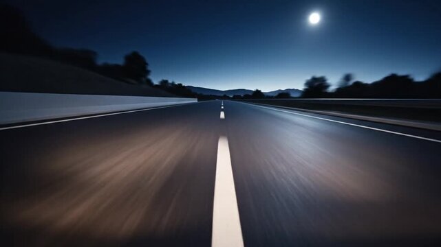 Night POV Fast Driving on Dark Asphalt Road &ndash; Seamless Cinematic Highway Loop Animation