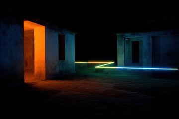 experience captivating atmosphere of neon light accents against backdrop of stunning architecture at night