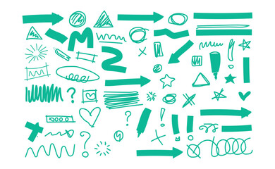 Teal hand drawn doodle elements collection for creative projects