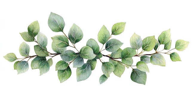 Watercolor Green Eucalyptus Branch for Decor and Design Elements