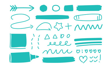 Teal hand drawn marker doodles and elements