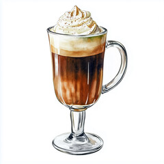 Watercolor illustration of a frothy coffee drink with whipped cream, perfect for a New year or Holiday celebration.