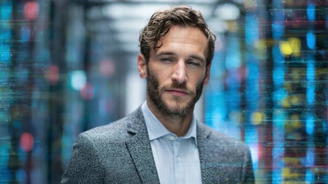 Confident professional portrait: A composed individual, exuding confidence in a modern urban setting.