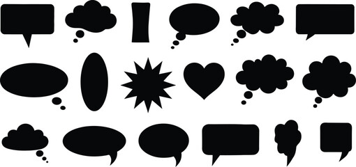 Collection of black speech bubbles and thought clouds isolated on white