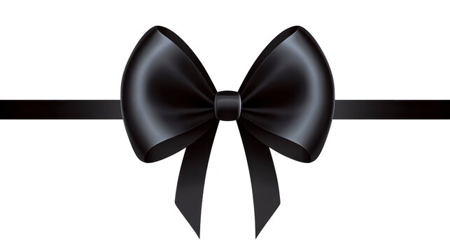 Black ribbon bow with shiny texture, elegant and simple, perfect for gift wrapping, decoration, or formal event invitation, conveying sense of sophistication and subtle emotion