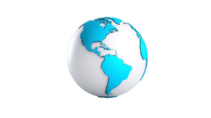 Fototapeta premium 3D globe North and South America blue and white isolated on transparent background modern minimal digital educational geography global concept