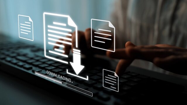 Visual representation of digital document downloading, showing file transfer, data access, and progress status for secure and efficient information retrieval Marrow
