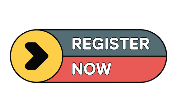 A stylized call to action button with the text 'REGISTER NOW' and a forward arrow icon.