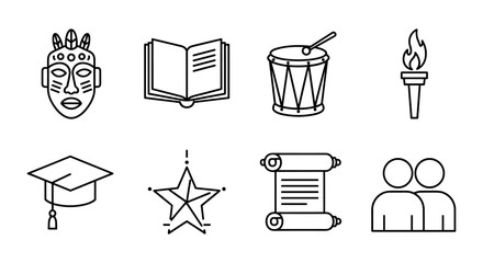Line art icons of culture, education, and celebration