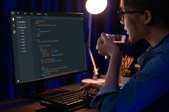 Software development programming on computer screen for brisk application and program coding