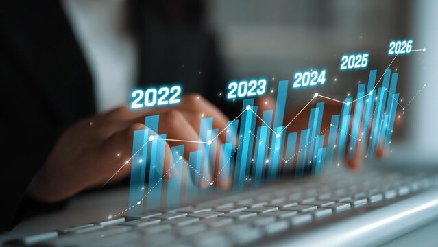 Business bar chart and line graph showing yearly business growth from 2022 to new year 2026, represent data analytics, future 2026 planning, business 2026 trend, and performance analysis 2026 Marrow - Powered by Adobe