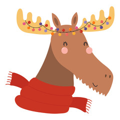 Hand drawn flat vector illustration. Cute cartoon character. Traditional Christmas, New Year design element, clip art