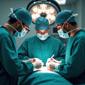 Dynamic Surgical Team Performing Precision Operation in Modern Operating Theatre