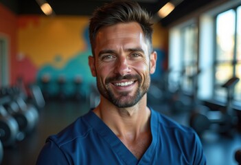 Obraz premium Elite Celebrity Fitness Coach Inspiring Transformation in Opulent Gym Space