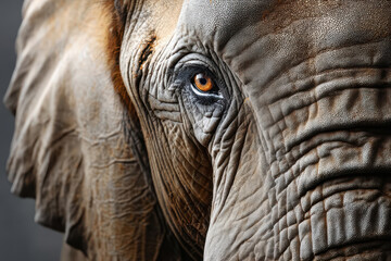 Fototapeta premium Close-up of african elephant face with detailed wrinkles and texture