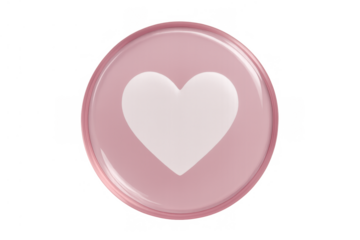 Pink heart glossy 3d icon for social media apps and love concepts, like button, transparent background