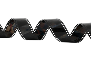 Slightly rolled undeveloped film strip isolated on transparent background.