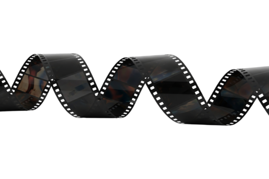 Slightly rolled undeveloped film strip isolated on transparent background.