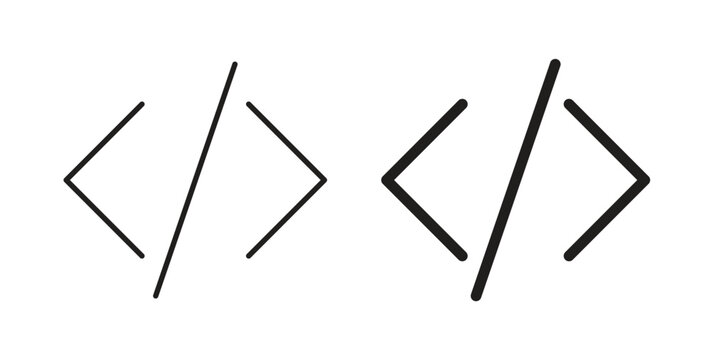 Code icon flat vector illustration. Black Thin Line Icon Emblem Concept