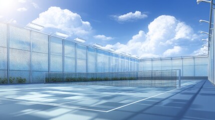 Bright Outdoor Sports Court with Clear Blue Sky and Clouds