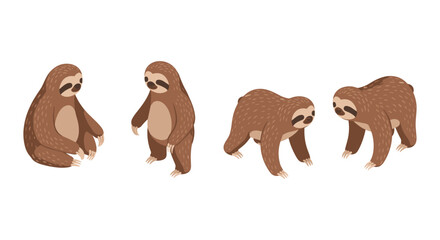 Obraz premium Cute sloth set in flat style featuring different poses