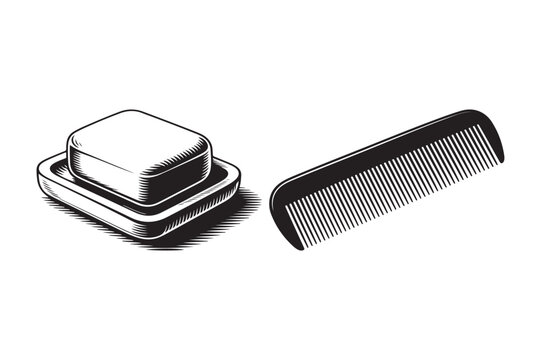 Vintage illustration of a bar of soap and a comb