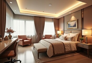 Fototapeta premium Premium Hospital Suite Exclusive Luxury Amenities Plush Chairs Stylish Decor Tranquil Retreat