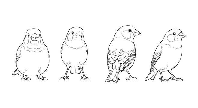 Minimalist line art of cute birds in various poses
