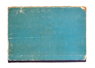 Old vintage book cover with distressed blue surface and worn edges. Concept of retro nostalgia,...