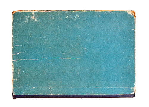 Old vintage book cover with distressed blue surface and worn edges. Concept of retro nostalgia, aged texture or vintage educational material, copy space