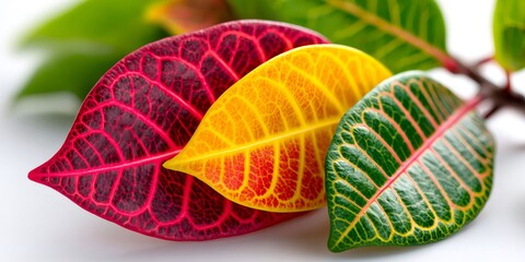 Colorful croton leaves showing vibrant red yellow green foliage