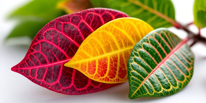Colorful croton leaves showing vibrant red yellow green foliage - Powered by Adobe