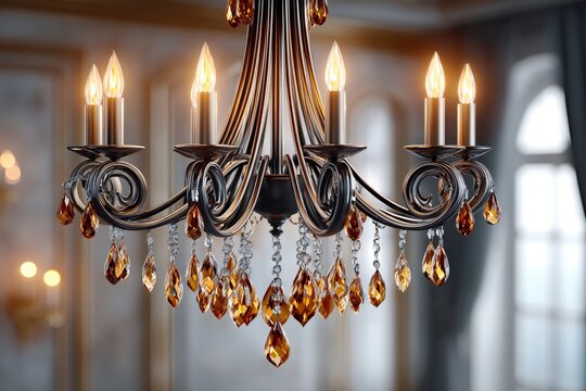 Elegant chandelier illuminating a luxurious classic interior - Powered by Adobe