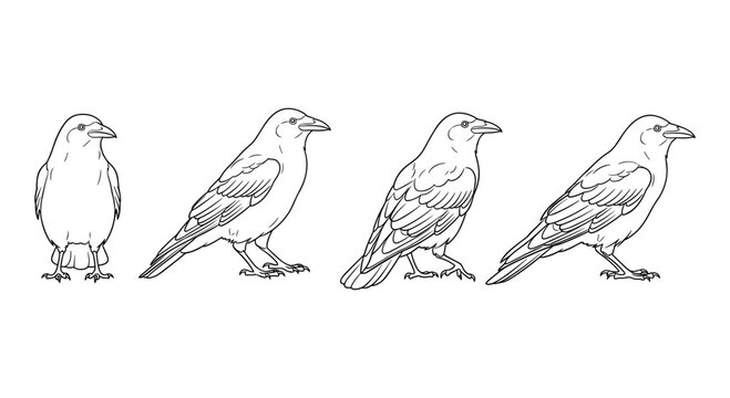 Raven evolution outline in minimal linear style