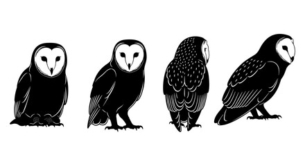 Obraz premium Elegant owl silhouettes set displaying various poses and intricate feather patterns